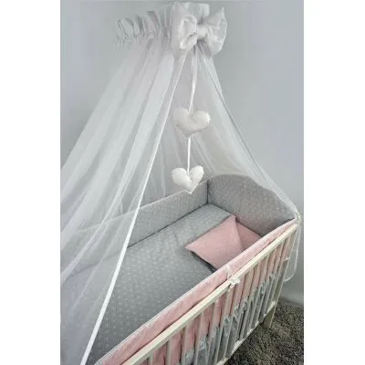 Ankras 6 daļu gultas veļas komplekts "Rozeta" pelēka/rozā