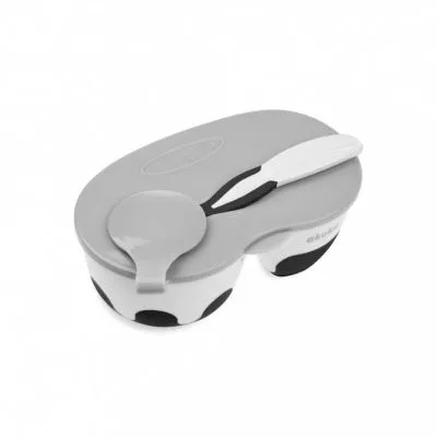 AKUKU 2 daļu bļoda ar karotīti, A0428-WHITE/BLACK