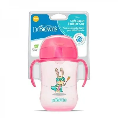 DR. BROWN'S krūze ar rokturiem, rozā, 270 ml, 9 + mēn., 1 gab.