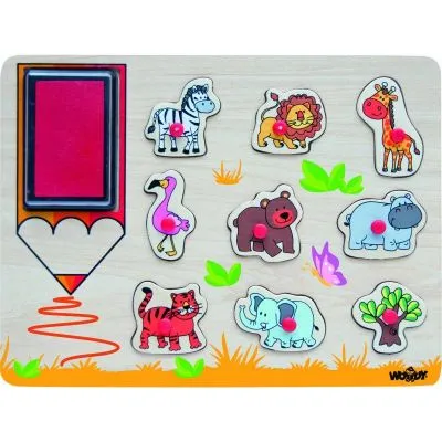 Koka puzle ar rokturiem + zīmodziņi "Āfrikas dzīvnieki"