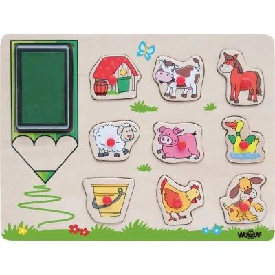 Koka puzle ar rokturiem + zīmogiem "Saimniecības dzīvnieki"