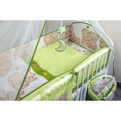 Ankras 360 cm. aizsargmaliņa gultiņai "Lācīši", Zaļa