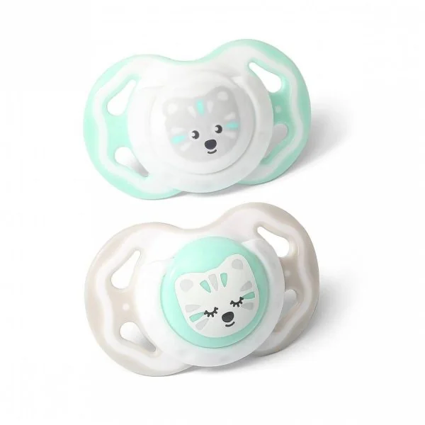 BABYONO ČIULPTUKAS SILIKONINIS, SIMETRINIS, 0-3 M, MĖTINIS-PILKAS, 1223/01