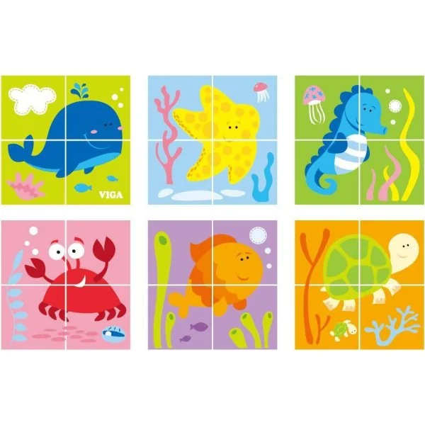 Medinių kaladėliu dėlionė Viga , Jūros gyventojai