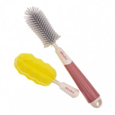 Akuku pudelīšu, krūzīšu un knupīšu silikona birste ar sūkli