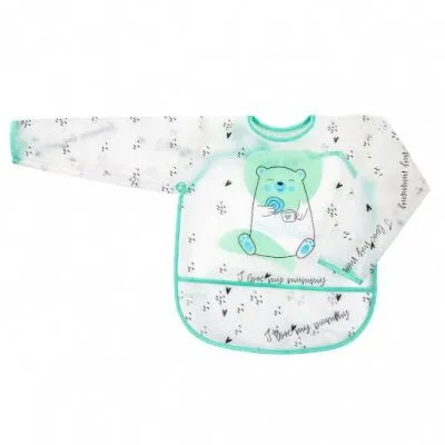 Akuku mazuļa priekšautiņš ar garām piedurknēm, ar aizdari un