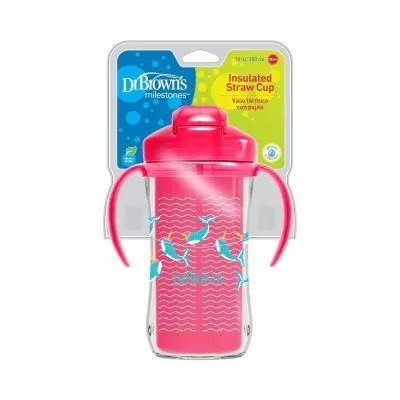 DR.BROWN'S pudelīte ar dubultām sienām un salmiņu 300ml, rozā