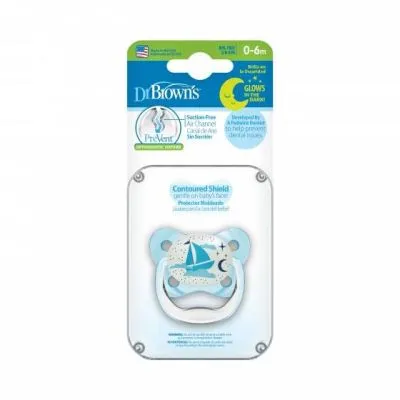 DR. BROWN'S tumsā spīdošs knupītis PreVent BUTTERFLY, zils no