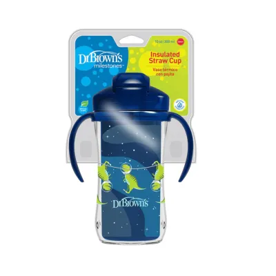 DR.BROWN'S pudele ar divkāršām sienām un salmiņu 300ml, zila