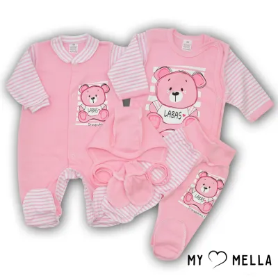 Naujagimio kraitelis penkių dalių "Labas", rožinis, 56-62 cm.