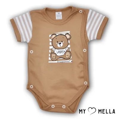 Smilšu krekls ar uzrakstu "LABAS", kakao krāsā, ar īsām