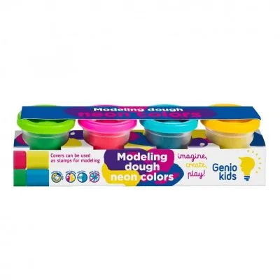 GENIO KIDS NATŪRALUS PLASTILINAS - MODELINAS, NEONINĖS SPALVOS