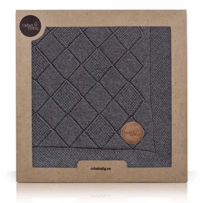 CebaBaby pledas adīts rombos - rakstains 90x90, tumši pelēks