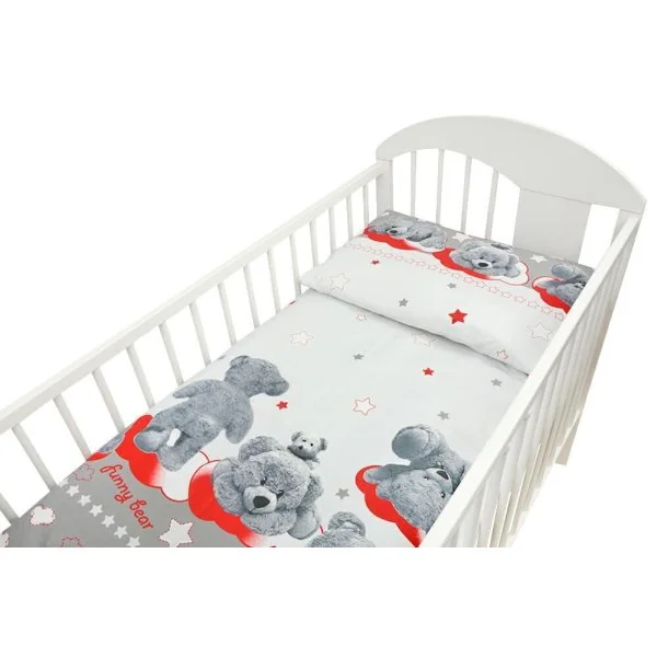 120/90 cm. Ankras 2 daļu gultas veļas komplekts "Funny Bear", Pelēks