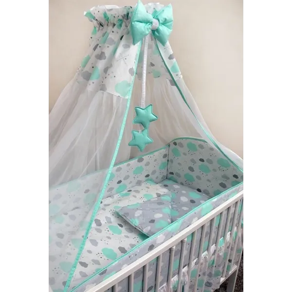 Ankras 6 daļu gultas veļas komplekts "Mākoņi" piparmētru krāsā