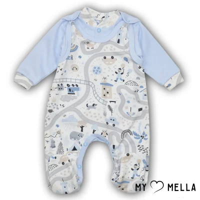 Šliaužtinukai ir marškinėliai "Miestas", melsva, 56, 62 cm.