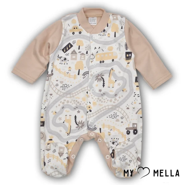 Kombinezons ar garām piedurknēm "Pilsēta", brūns, 56, 62 cm.