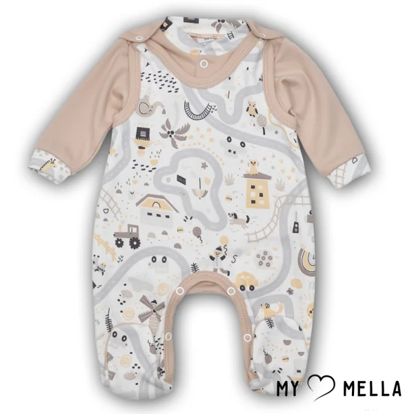 Kombinezons un krekliņi "Pilsēta", brūngani, 56, 62 cm.