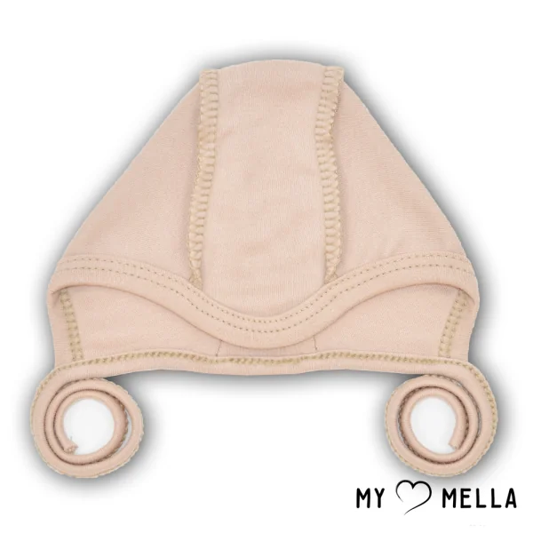 Kepurytė išvirkščiomis siūlėmis, medvilnė, balinta kakava, 56 cm.