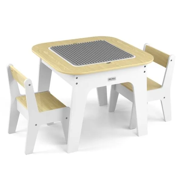 Milly Mally bērnu mēbeļu komplekts Olaf - Galds un divi krēsli, Balts