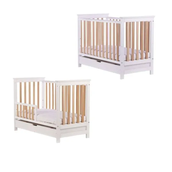 Drewex Cozy Fox gultiņa ar atvilktni, noņemamu sānu, balta/buks