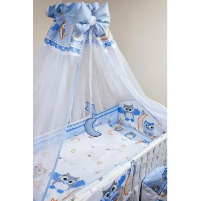 Ankras 6 daļu gultas veļas komplekts "Pūces" Zils