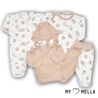 Jaundzimušā komplekts piecās daļās "Dzīvnieki", brūns, 56-62cm.