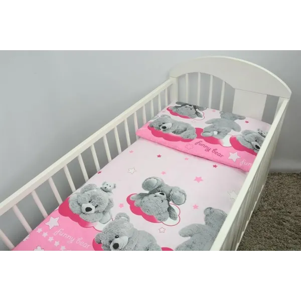 120/90 cm. Ankras 2 daļu pārvalku komplekts "Funny Bear", Rozā