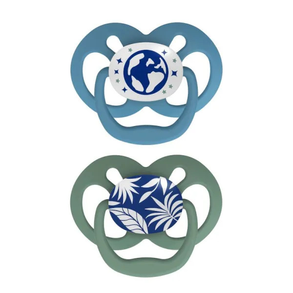 DR.BROWN'S tamsoje šviečiantys čiulptukai ADVANTAGE 6-18 mėn., 2 vnt., mėlynas-žalias