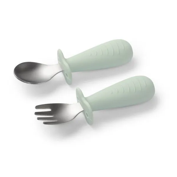 Babyono nerūdijančio plieno stalo įrankiai šakutė ir šaukštelis1665/04, žali