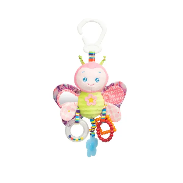 Sensillo piekarināms grabulis uz ratiņiem, tauriņš