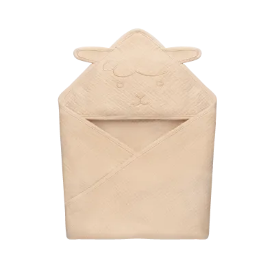 Lionelo muslīna dvielis ar kapuci 80x80 cm, bēšs smilšu krāsas