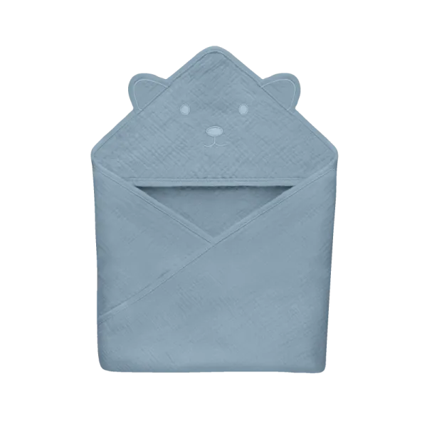 Lionelo muslininis rankšluostis su gobtuvu 80x80 cm, grey sky