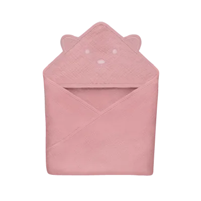 Lionelo muslīna dvielis ar kapuci 80x80 cm, rozā mazulis