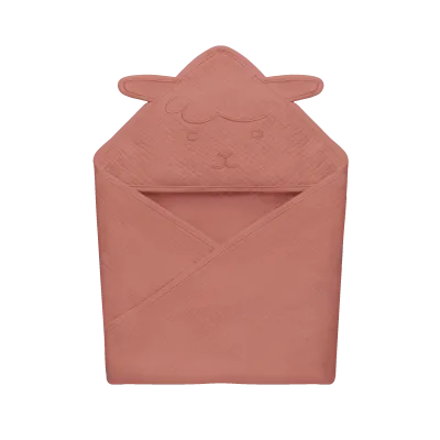 Lionelo muslīna dvielis ar kapuci 80x80 cm, sarkans koraļļu krāsā