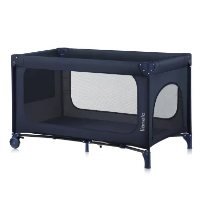 Lionelo Jasmin Easy Fold divstāvu manēža, zili jūras tumši zila