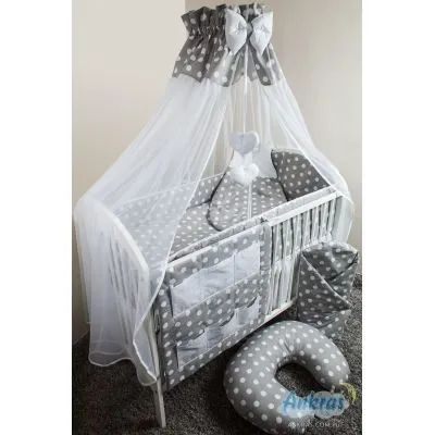 Ankras 6 daļu gultas veļas komplekts "Punktiņi" - pelēka