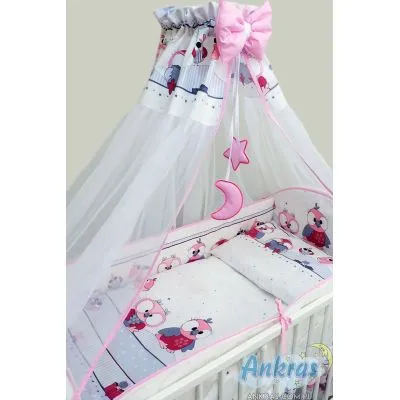 Ankras 6 daļu gultas veļas komplekts "Papagailis" - rozā